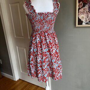 Women's Red And Blue Floral Dress‎ With Ruffles Small Scandigirl
